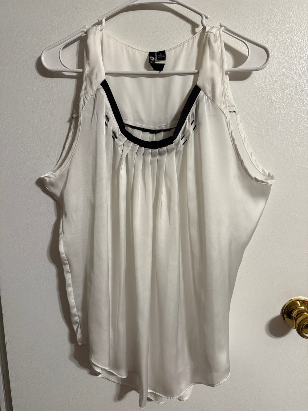 Milano White Sleeveless Pleated Front Camisole with Black Trim